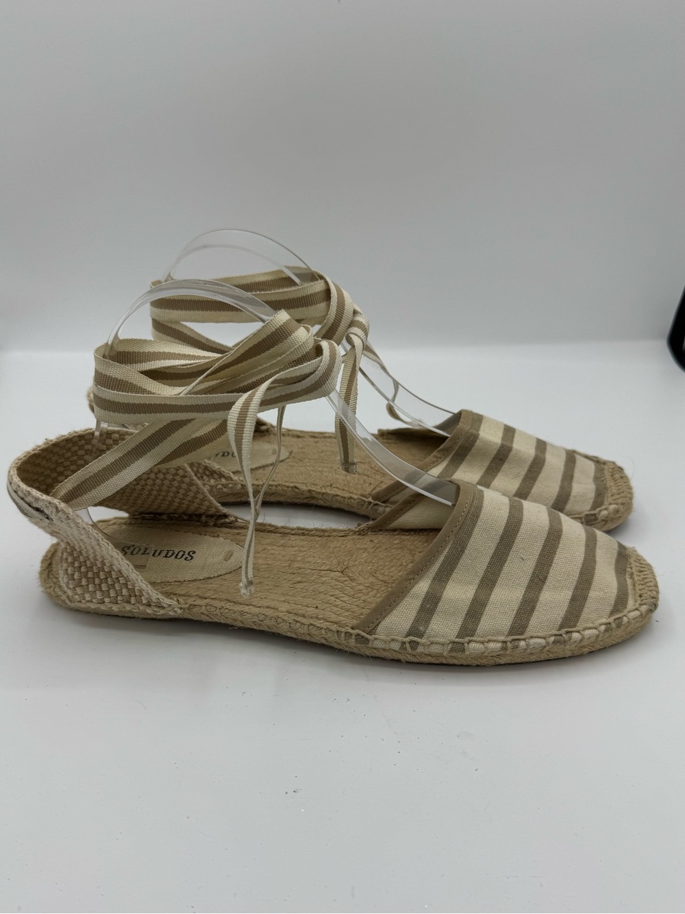 Anthropologie Soludos D’Orsay Lauren tan Stripe Espadrille Sandals Size 9 resort